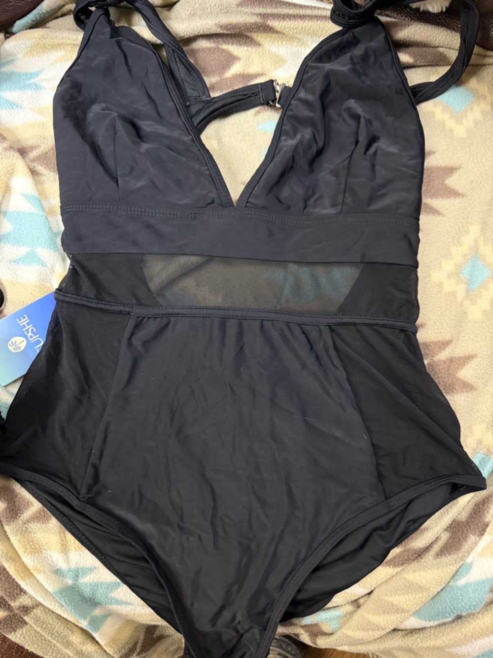 Cupshe Black One-Piece Swimsuit with Mesh Waist